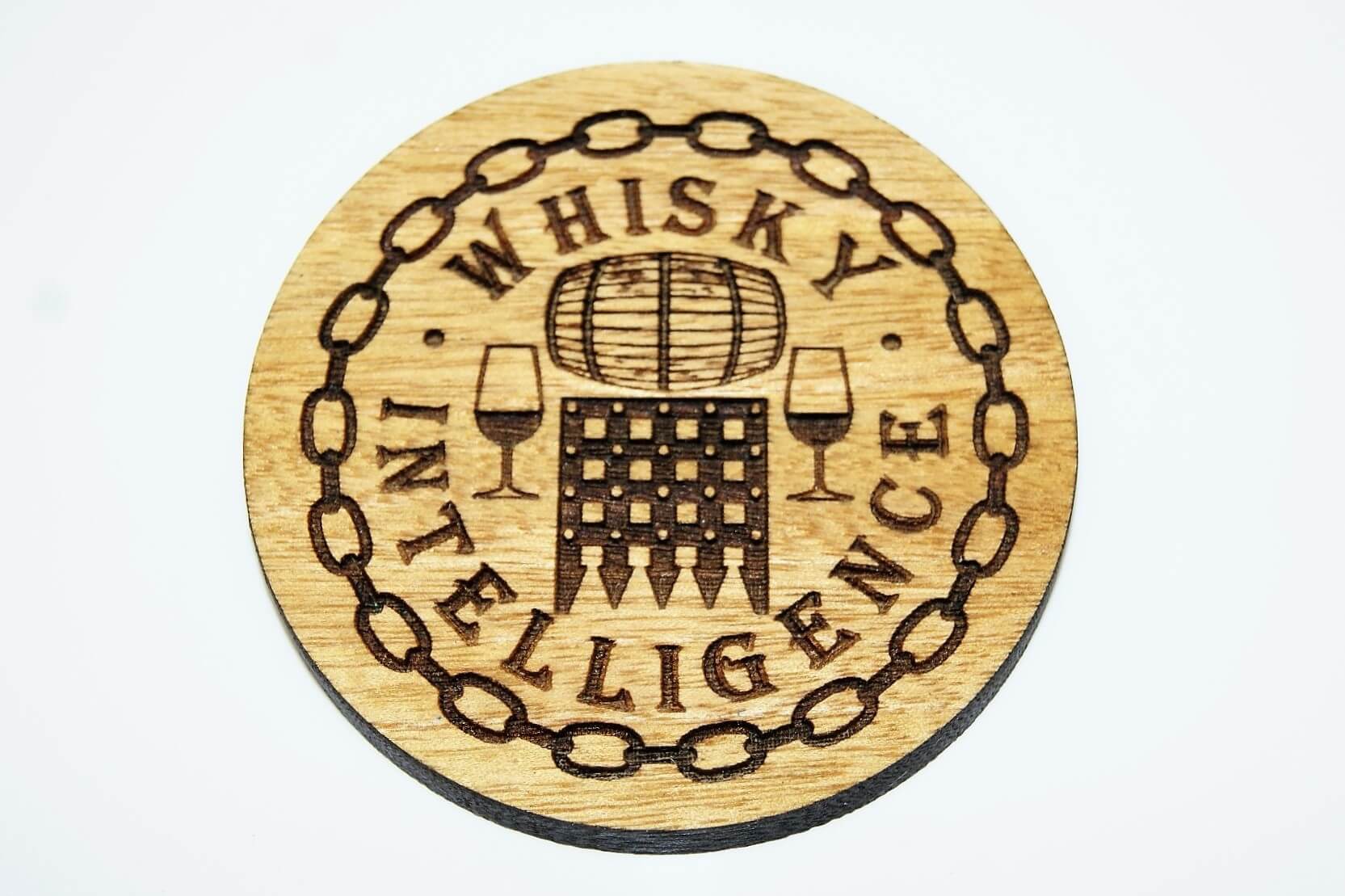 Laser engraved oak wood whisky mat